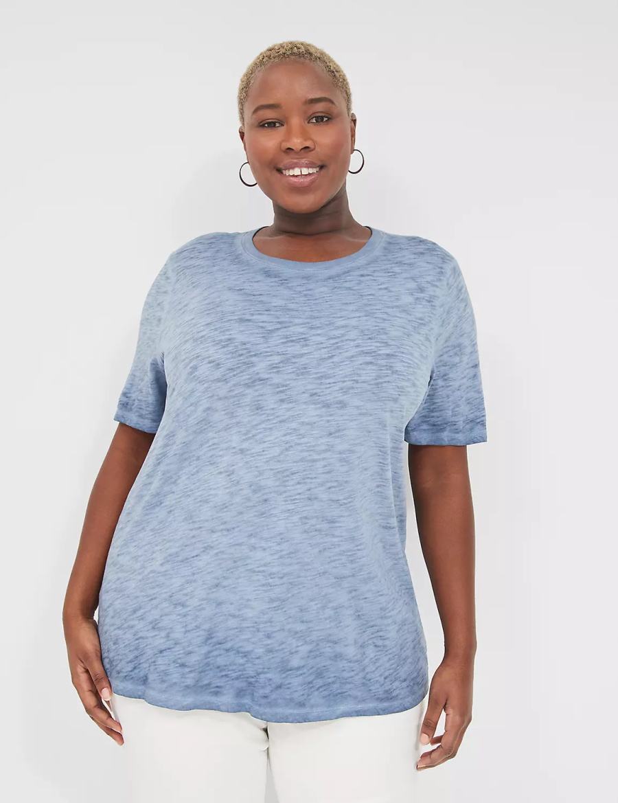 Lane Bryant Perfect Sleeve Crew-Neck Wash Tee Women T Shirts Blue | YSN8953WF