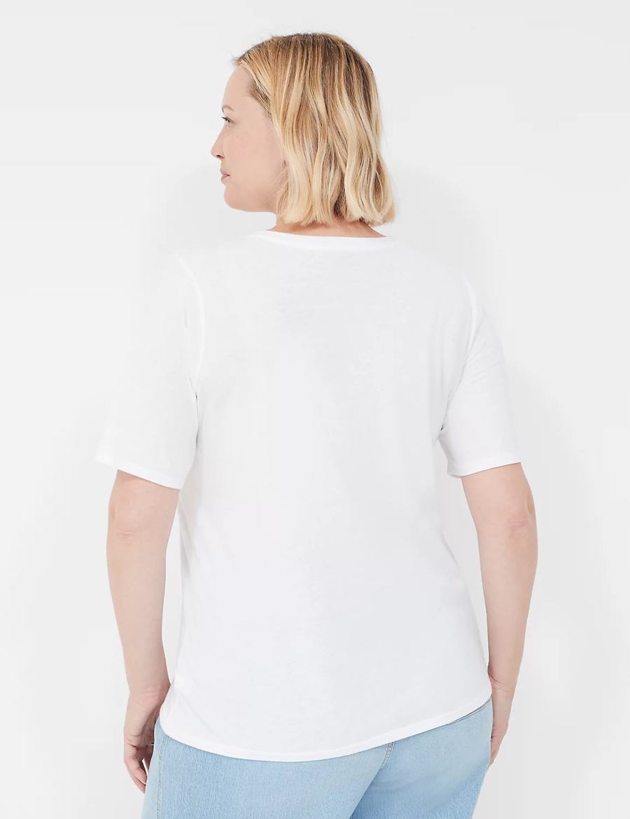 Lane Bryant Perfect Sleeve V-Neck Tee Women T Shirts White | AYN4488NR