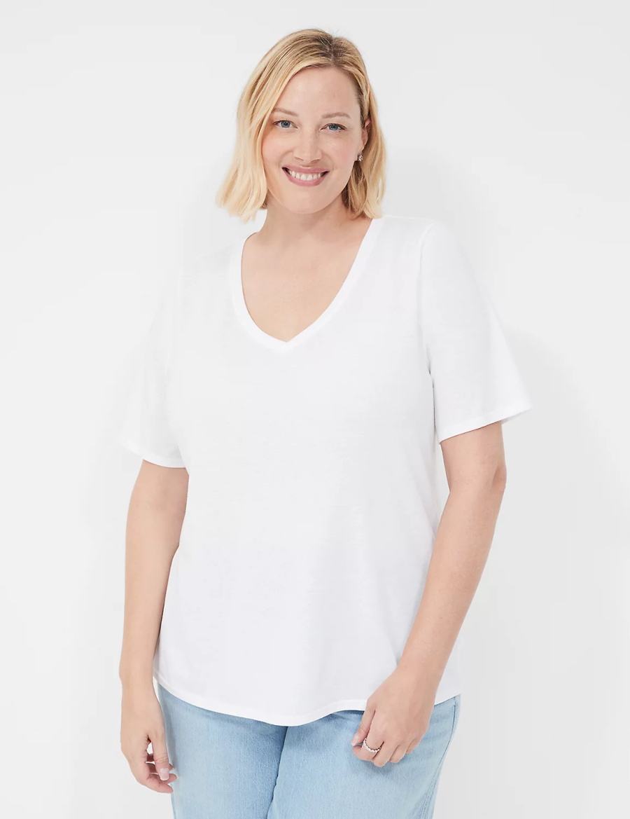 Lane Bryant Perfect Sleeve V-Neck Tee Women T Shirts White | AYN4488NR