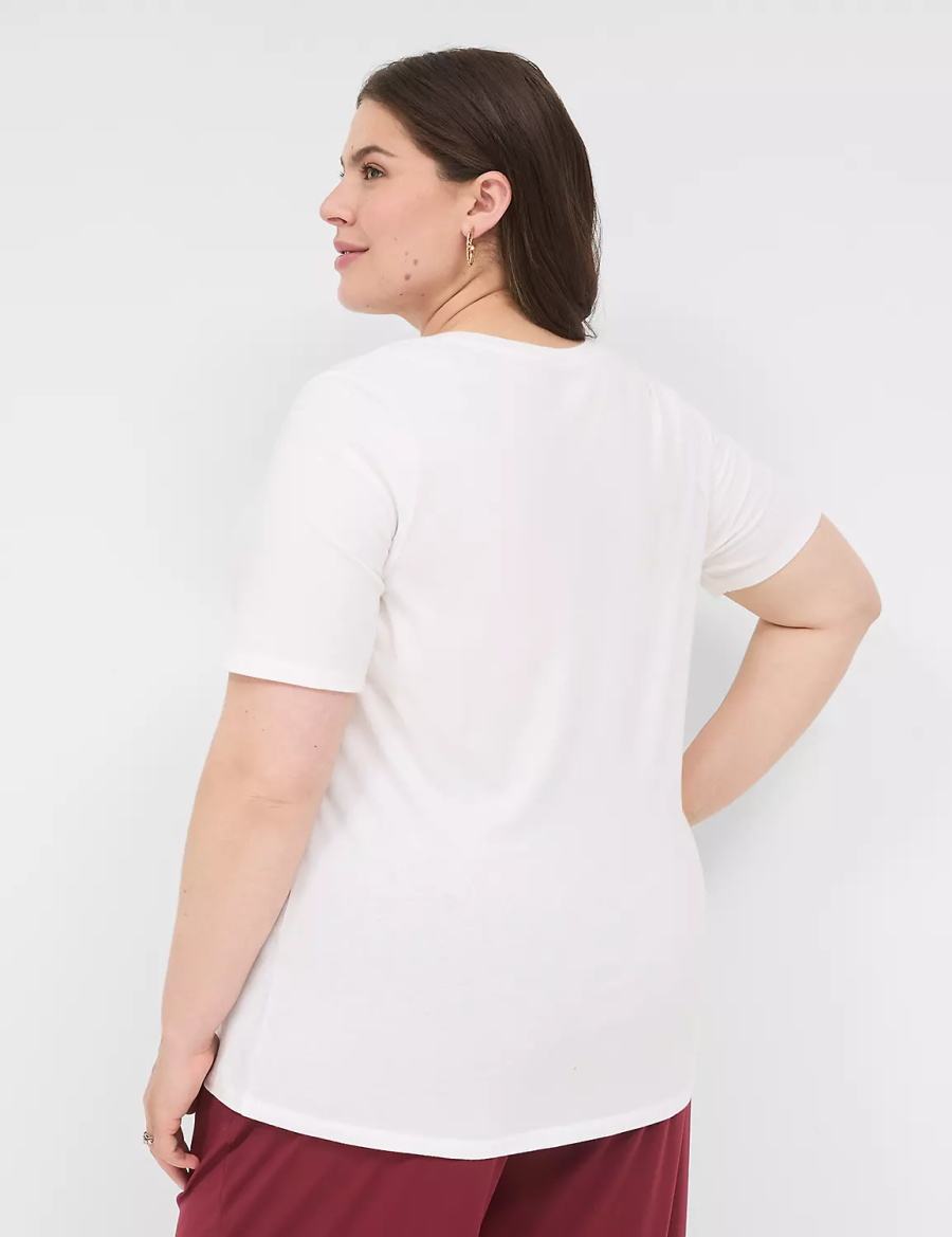 Lane Bryant Perfect Sleeve V-Neck Tee Women T Shirts White | JVC281BT