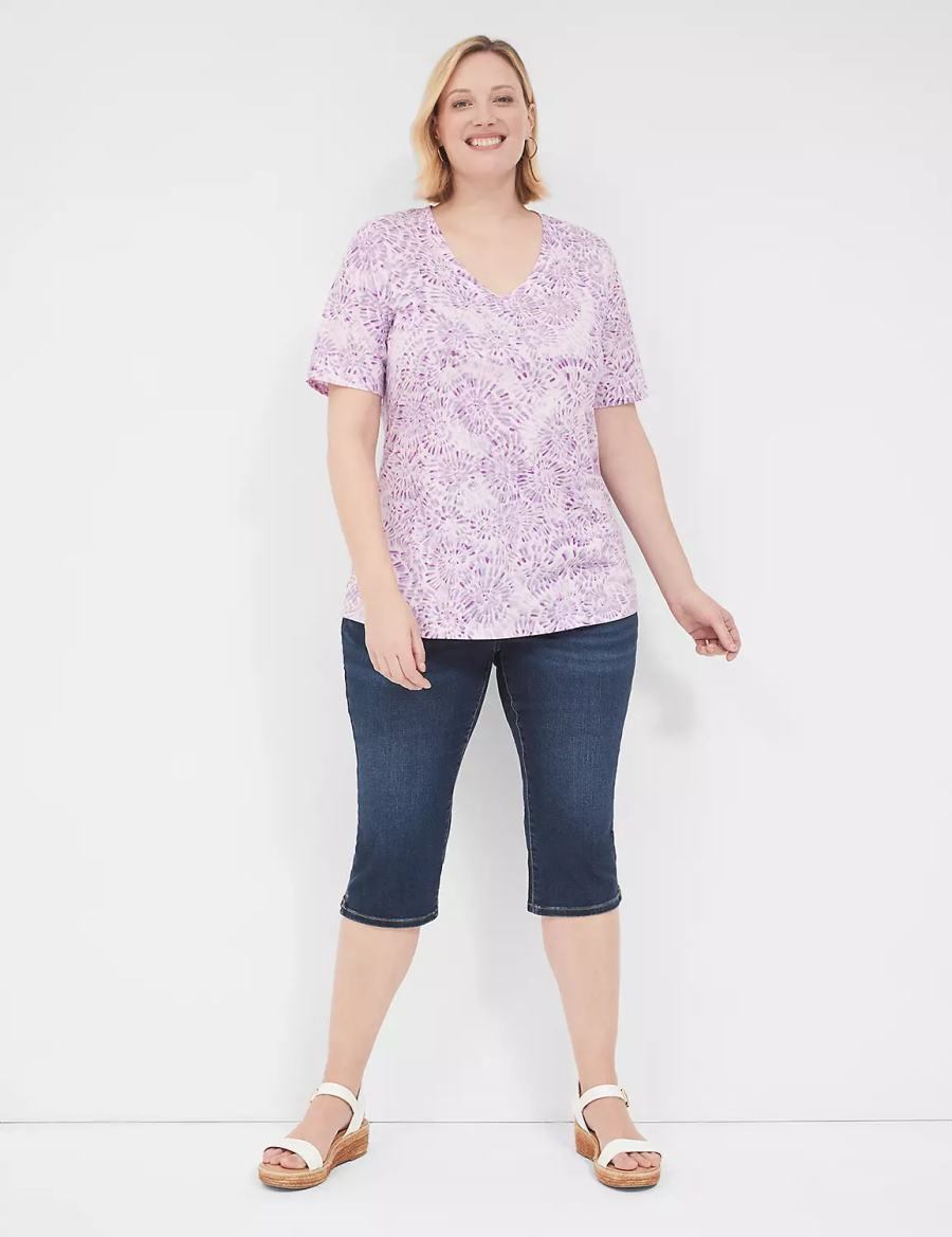 Lane Bryant Perfect Sleeve V-Neck Tee Women T Shirts Purple | EKP6891NX