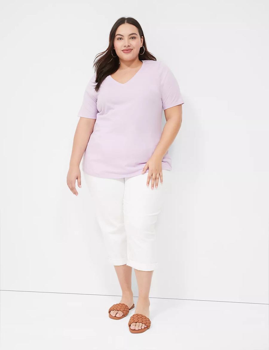 Lane Bryant Perfect Sleeve V-Neck Tee Women T Shirts Purple | LDE2926TG