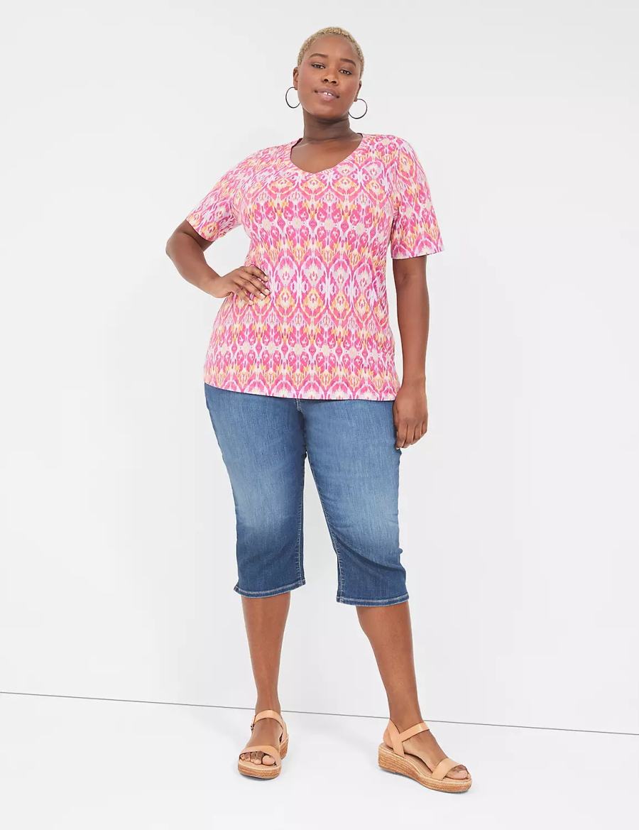 Lane Bryant Perfect Sleeve V-Neck Tee Women T Shirts Pink | QDO1945IQ