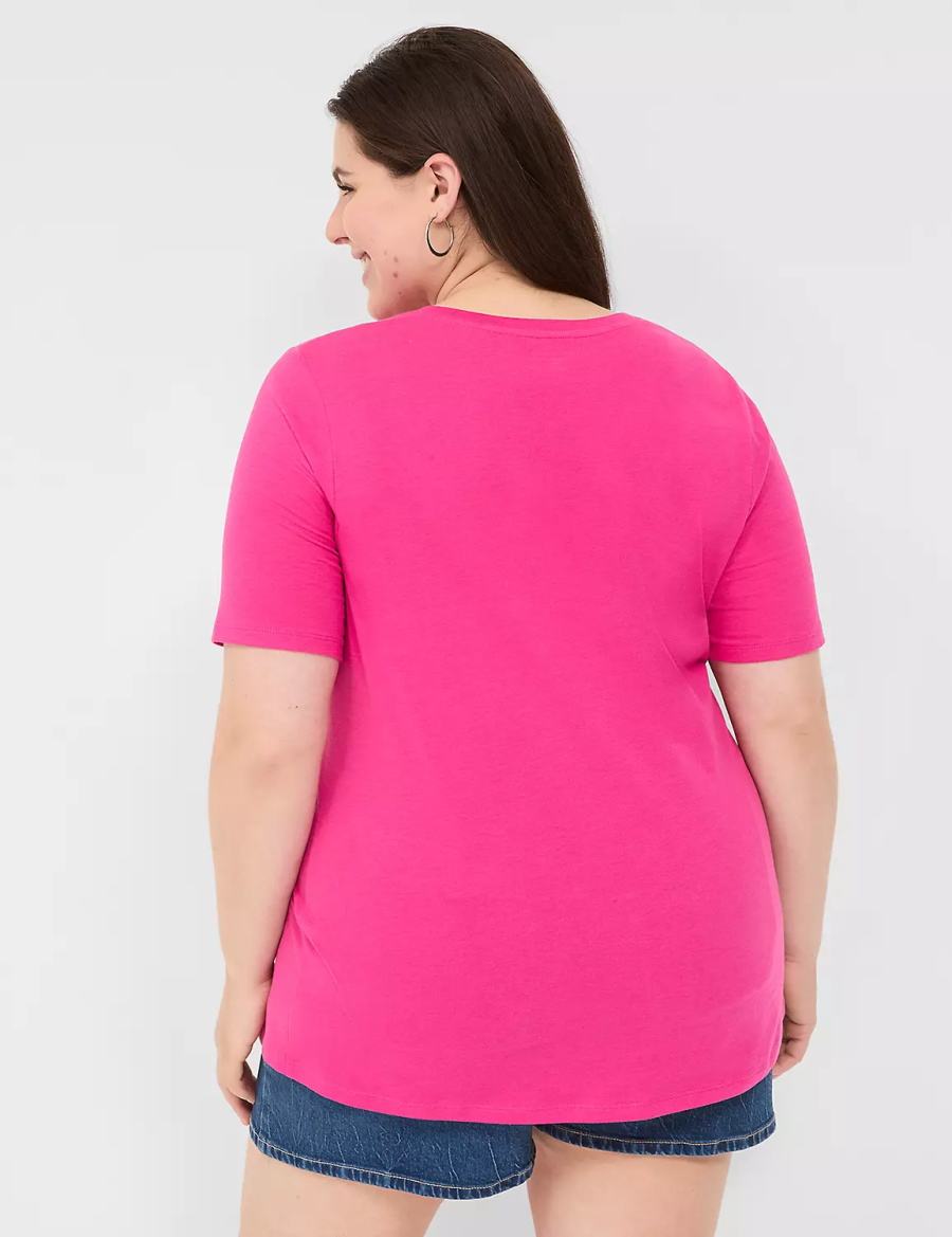 Lane Bryant Perfect Sleeve V-Neck Tee Women T Shirts Pink | EYK1888PI