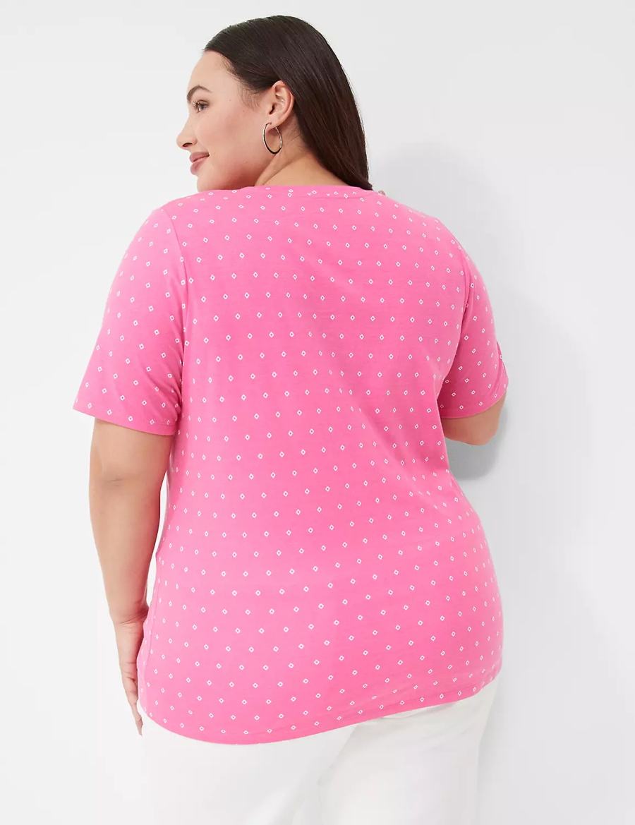 Lane Bryant Perfect Sleeve V-Neck Tee Women T Shirts Pink | JGT8888AE