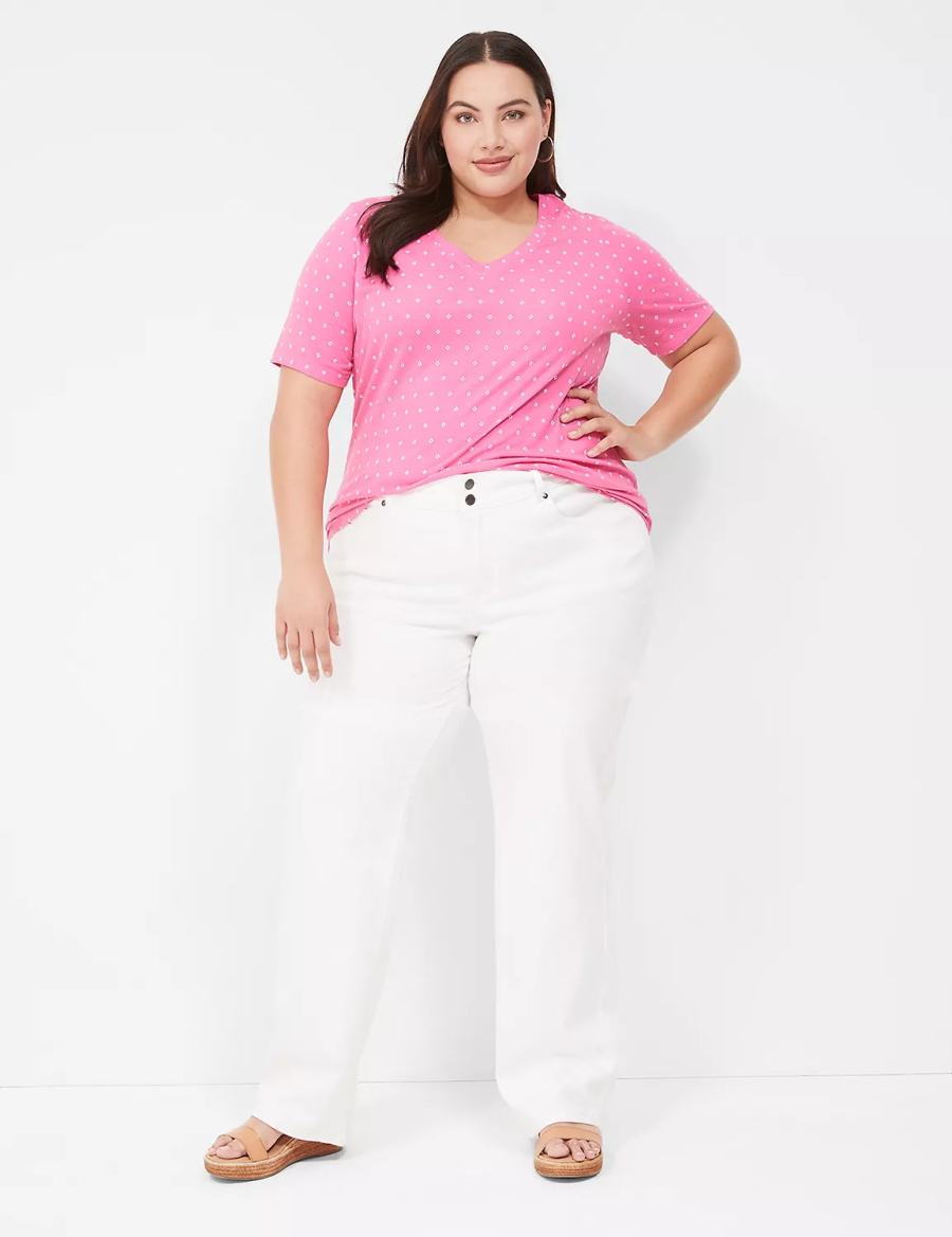 Lane Bryant Perfect Sleeve V-Neck Tee Women T Shirts Pink | JGT8888AE