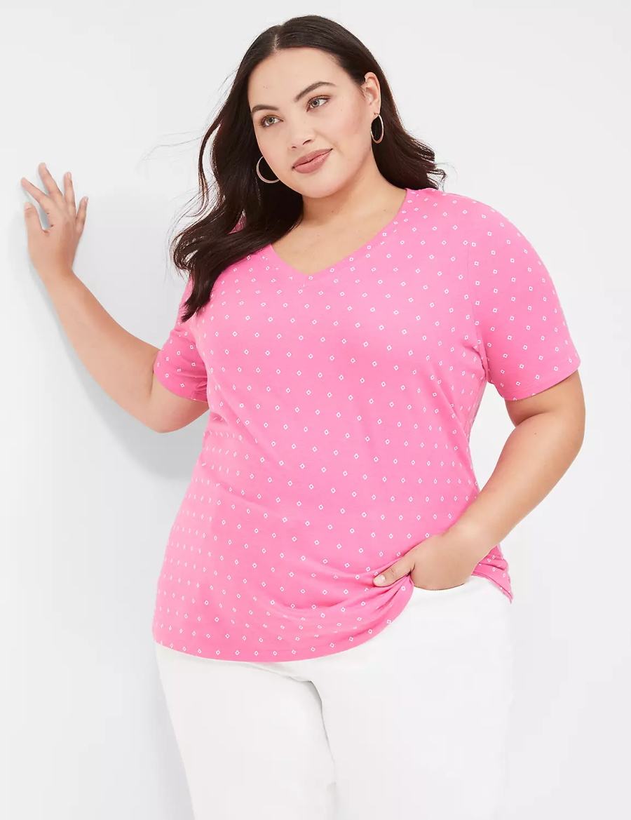 Lane Bryant Perfect Sleeve V-Neck Tee Women T Shirts Pink | JGT8888AE