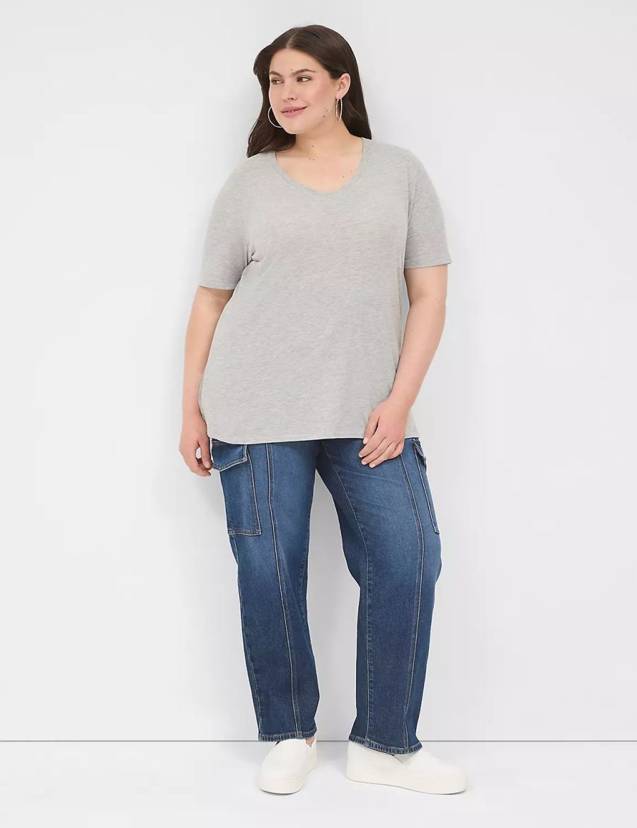 Lane Bryant Perfect Sleeve V-Neck Tee Women T Shirts Light Grey | NTE332LC