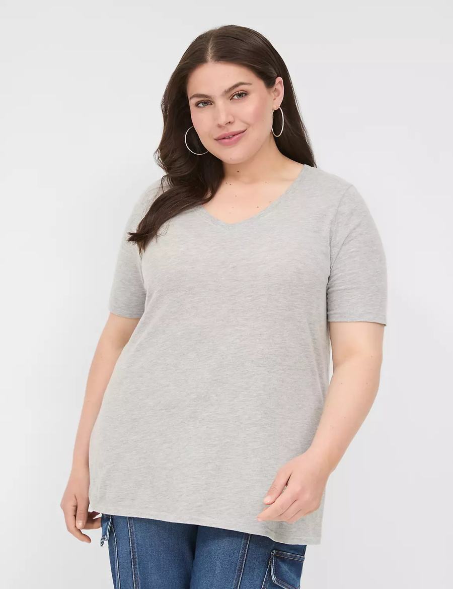 Lane Bryant Perfect Sleeve V-Neck Tee Women T Shirts Light Grey | NTE332LC