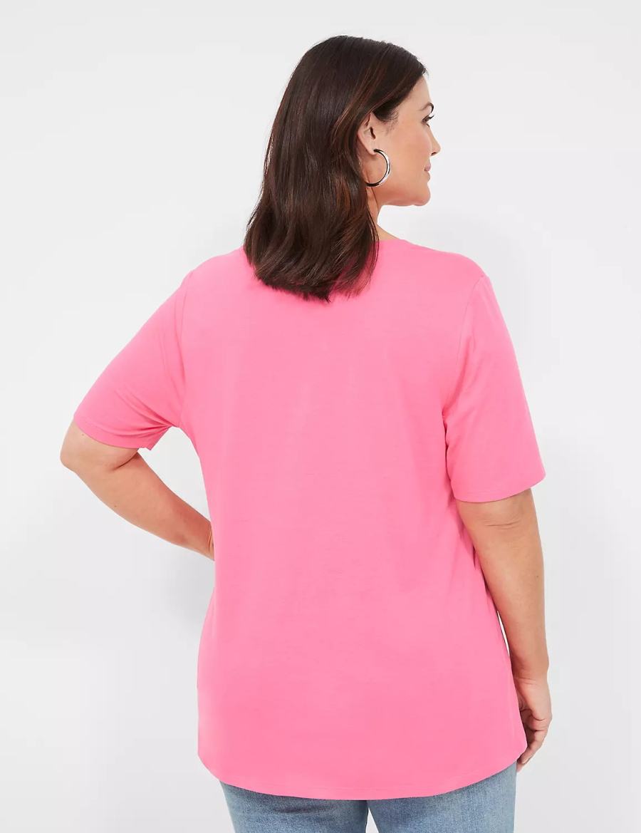 Lane Bryant Perfect Sleeve V-Neck Tee Women T Shirts Fuchsia | MMV1338GY