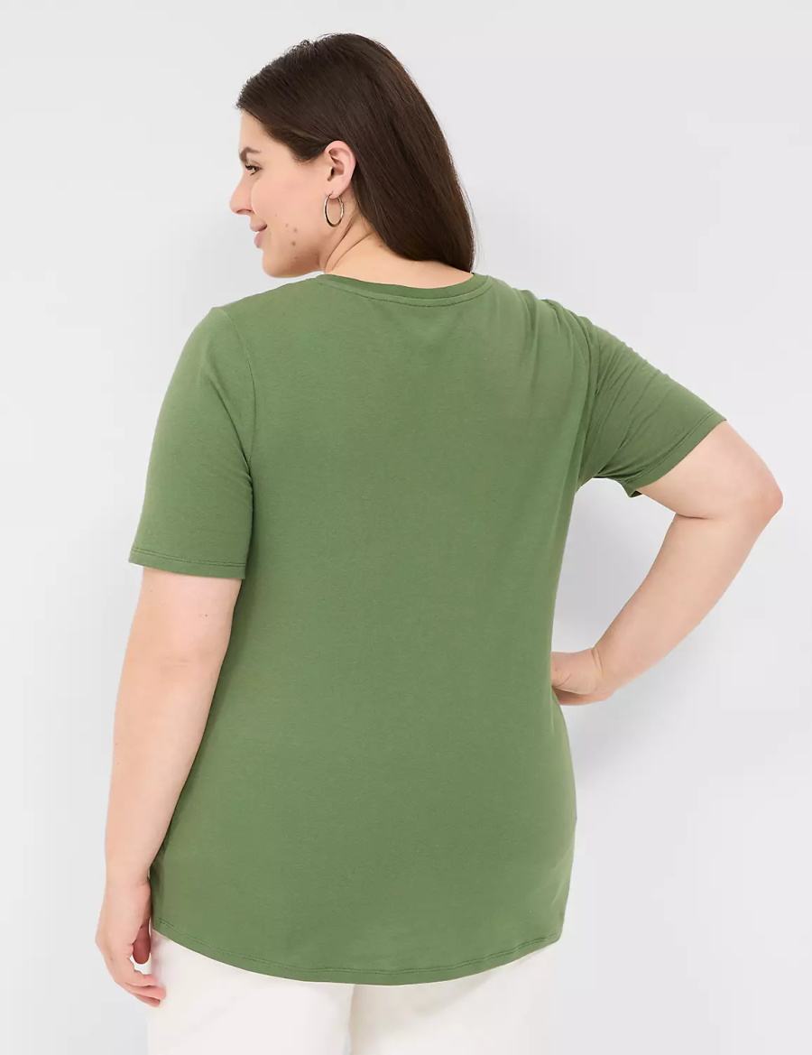 Lane Bryant Perfect Sleeve V-Neck Tee Women T Shirts Brown Green | TBH4917FT