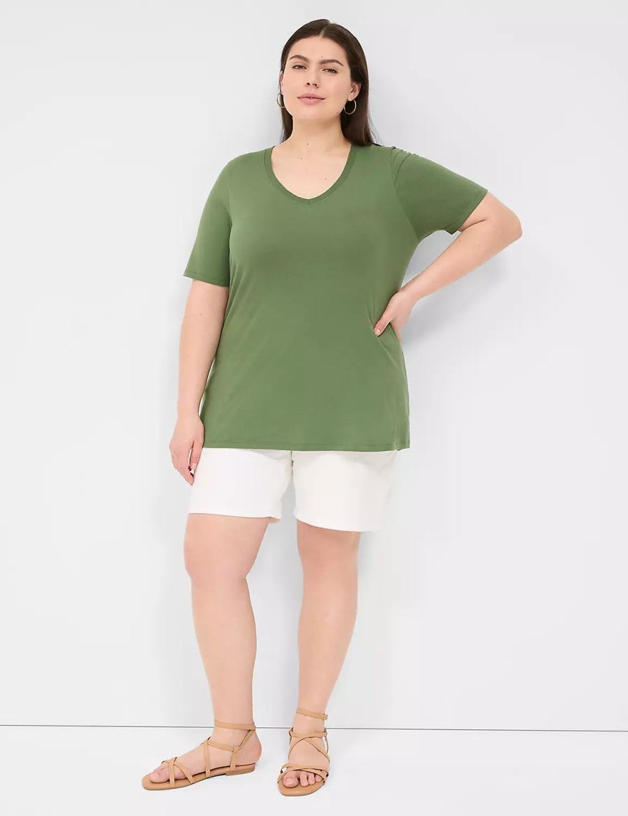 Lane Bryant Perfect Sleeve V-Neck Tee Women T Shirts Brown Green | TBH4917FT