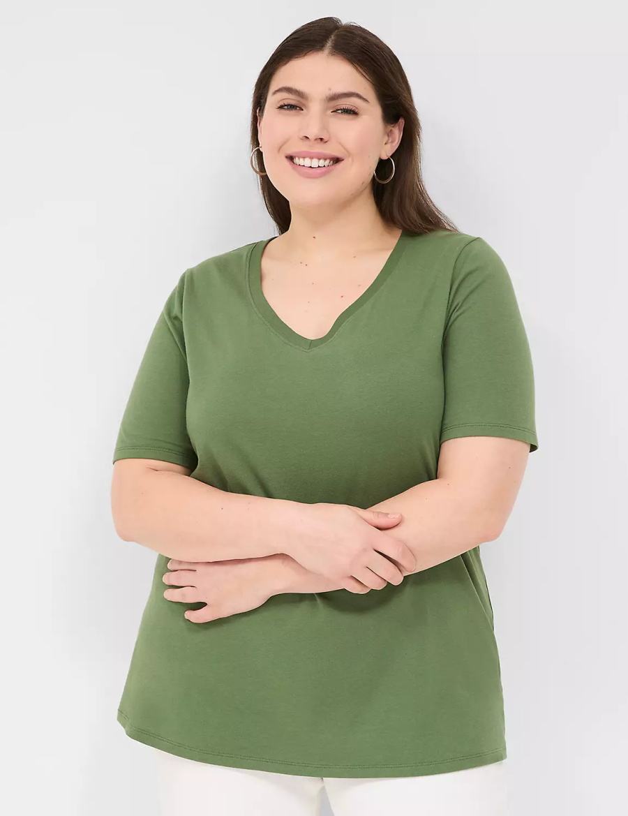 Lane Bryant Perfect Sleeve V-Neck Tee Women T Shirts Brown Green | TBH4917FT