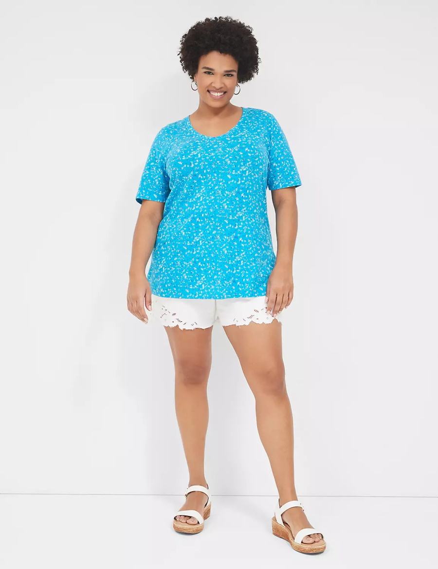 Lane Bryant Perfect Sleeve V-Neck Tee Women T Shirts Blue | HVC8816TS