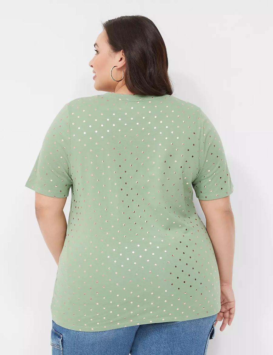 Lane Bryant Perfect Sleeve V-Neck Tee Women T Shirts Green | ZKA1777ZA