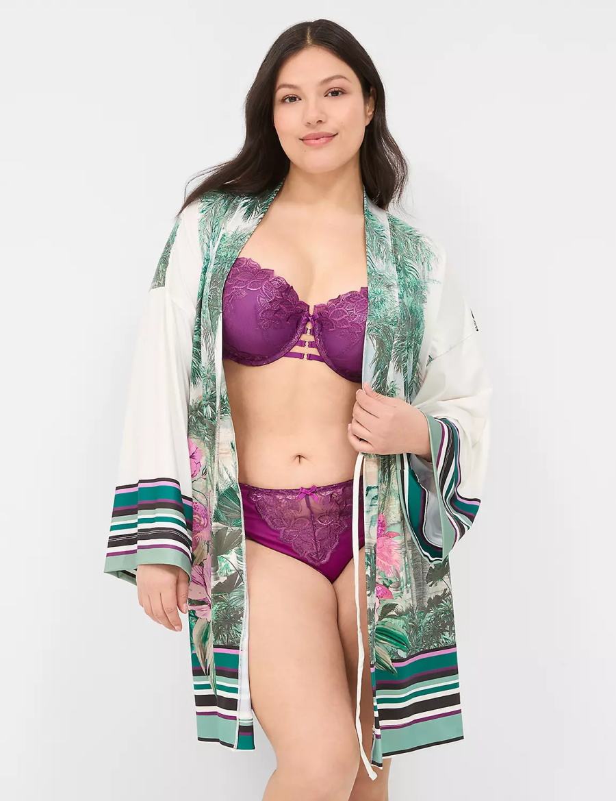 Lane Bryant Placed Print Women Robe Green Multicolor | CNM8589UY