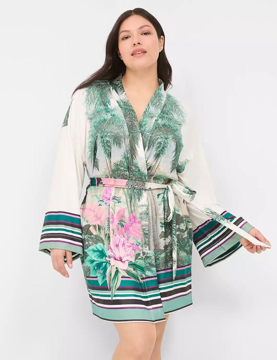 Lane Bryant Placed Print Women Robe Green Multicolor | CNM8589UY