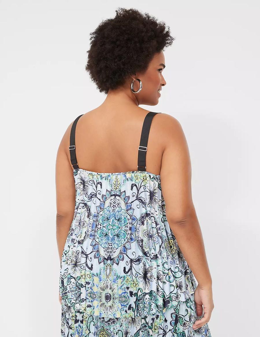 Lane Bryant Pleated Grosgrain-Strap Cami Women Tank Top Blue | RNS8414VQ