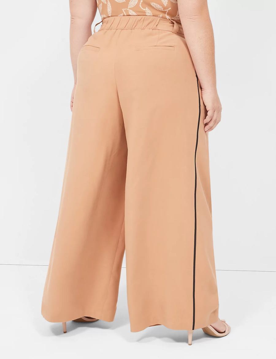 Lane Bryant Pleated Wide Leg With Side-Trim Women Pants Brown | MZP3226IV