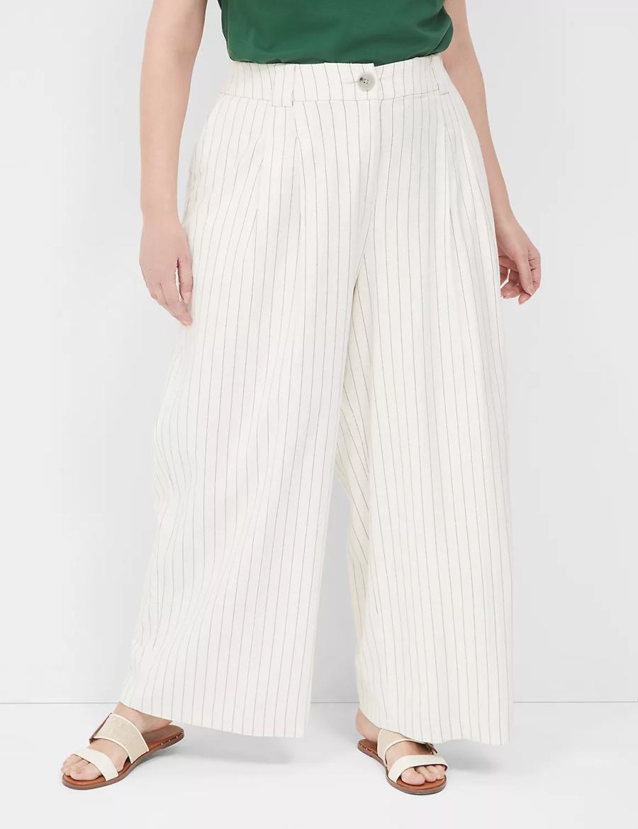 Lane Bryant Pleated Wide Leg Women Pants White | STP8147TS