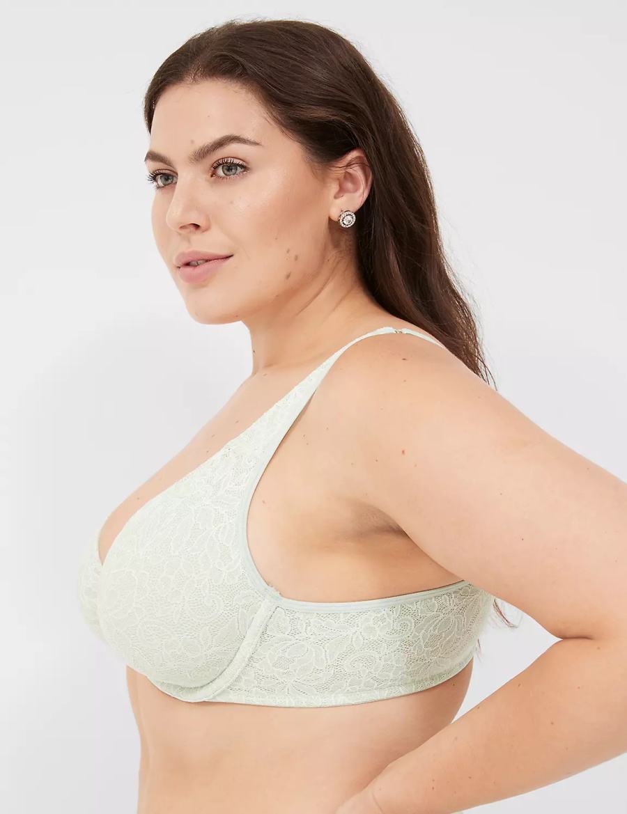 Lane Bryant Plunge with Lace Women Unlined Bra Light Green | HIB6957JG