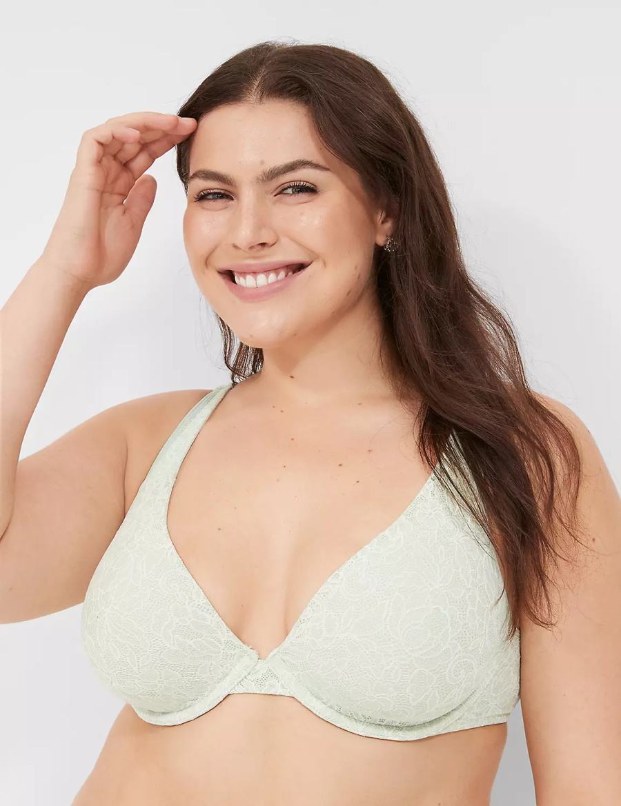 Lane Bryant Plunge with Lace Women Unlined Bra Light Green | HIB6957JG