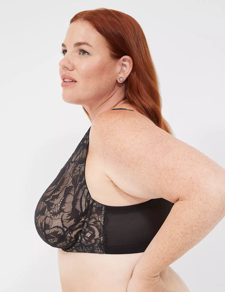 Lane Bryant Plunge with Lace Women Unlined Bra Black | UJS9635LM