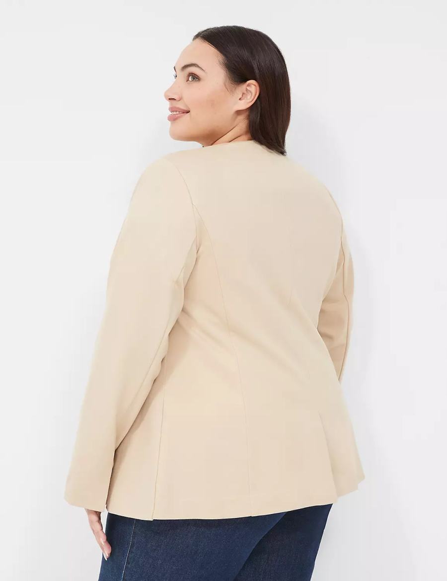 Lane Bryant Ponte Bryant Collarless Women Blazers Khaki | YMQ4055GJ