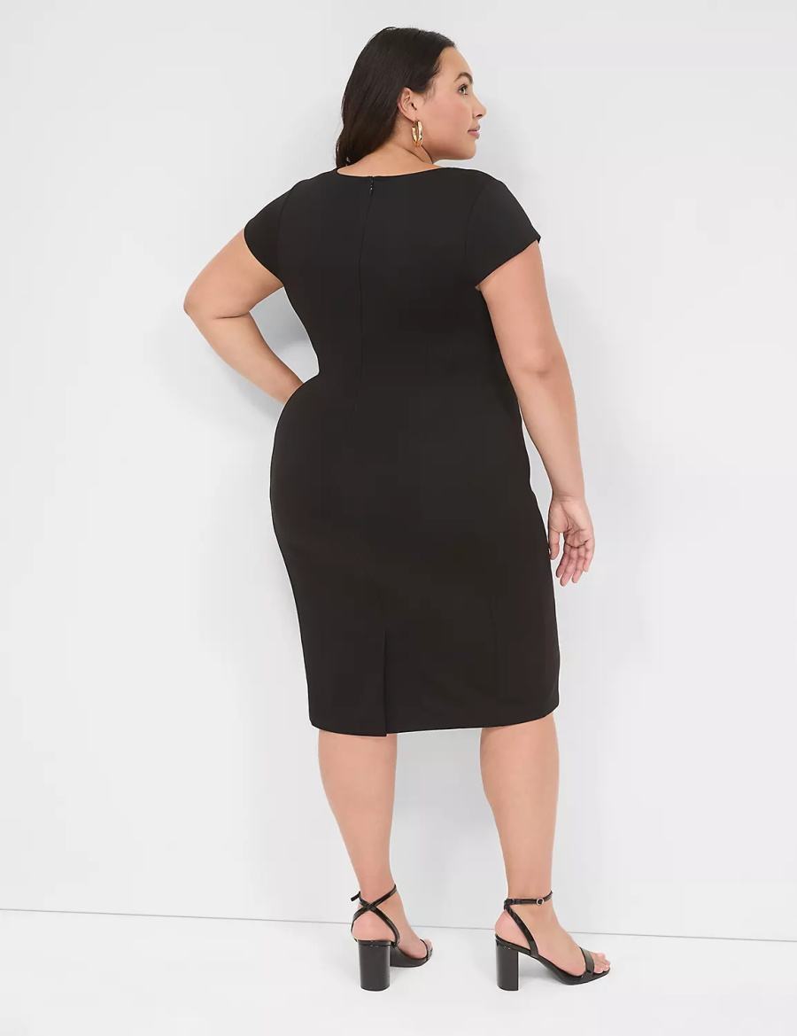 Lane Bryant Ponte Cap-Sleeve Crew-Neck Women Casual Dress Black | GMJ3296PW