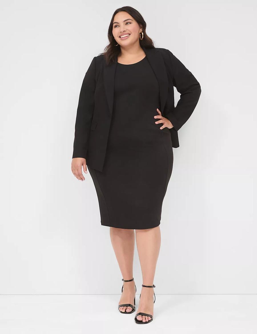 Lane Bryant Ponte Cap-Sleeve Crew-Neck Women Casual Dress Black | GMJ3296PW