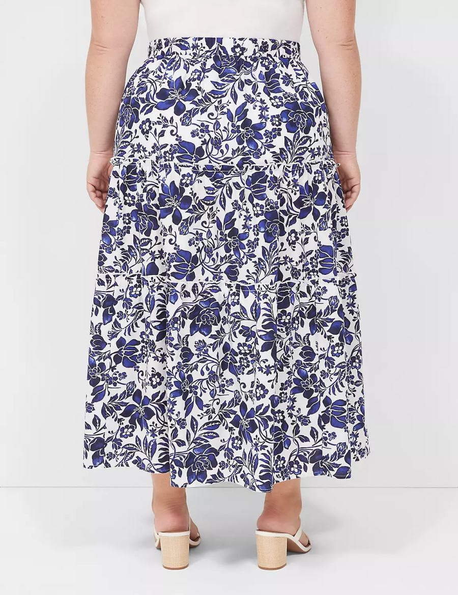 Lane Bryant Poplin Tiered Maxi Women Skirts Navy White | RKW828JM