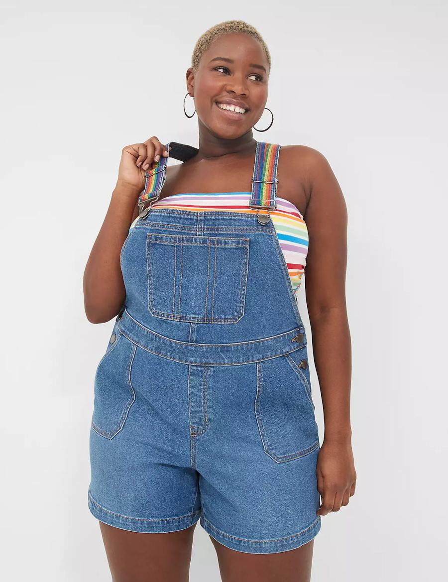 Lane Bryant Pride Boyfriend Denim Women Overall Blue | CBQ7552BA