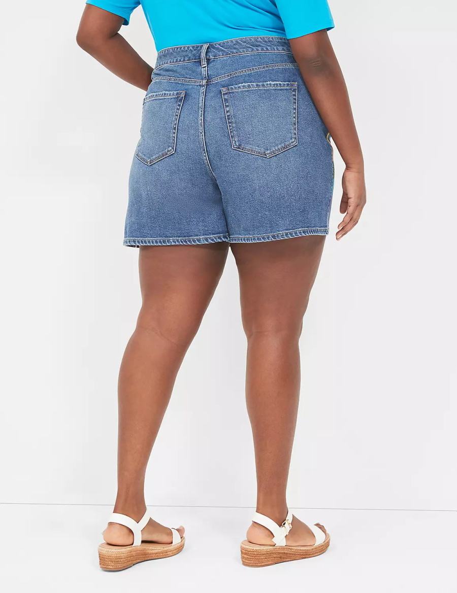 Lane Bryant Pride Boyfriend Fit Jean With Embroidery Women Shorts Blue | WNB3679CD