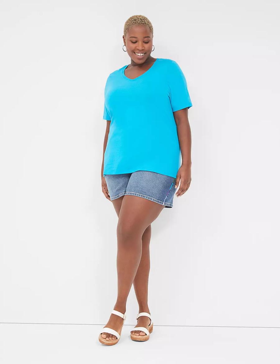 Lane Bryant Pride Boyfriend Fit Jean With Embroidery Women Shorts Blue | WNB3679CD