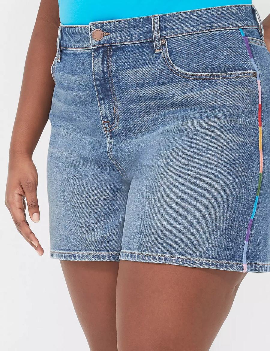 Lane Bryant Pride Boyfriend Fit Jean With Embroidery Women Shorts Blue | WNB3679CD