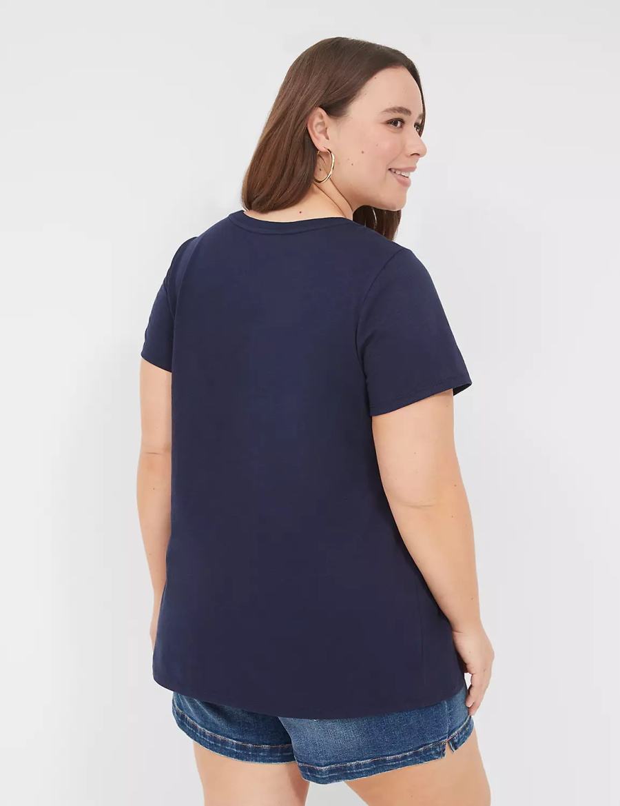 Lane Bryant Pride Embroidered Rainbow Love Graphic Tee Women T Shirts Blue | YEG4696DQ