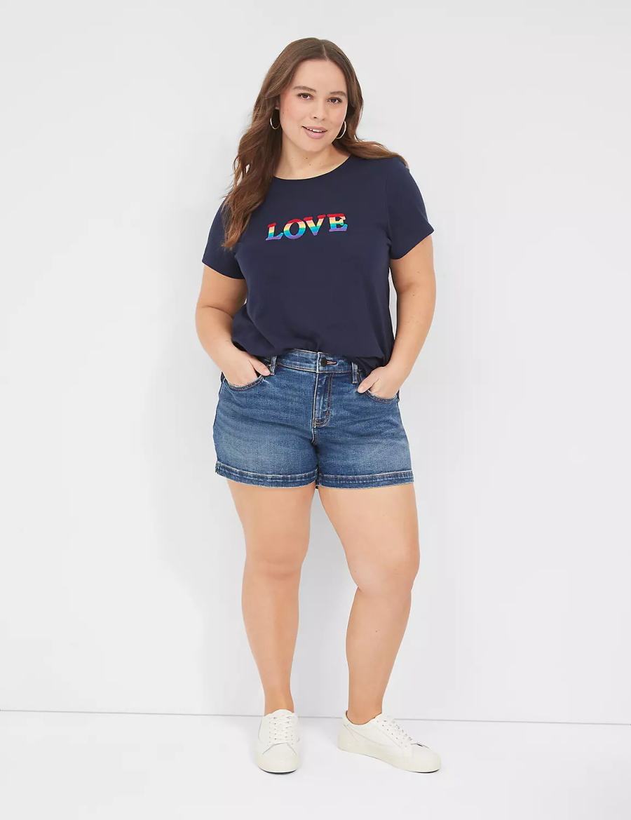 Lane Bryant Pride Embroidered Rainbow Love Graphic Tee Women T Shirts Blue | YEG4696DQ