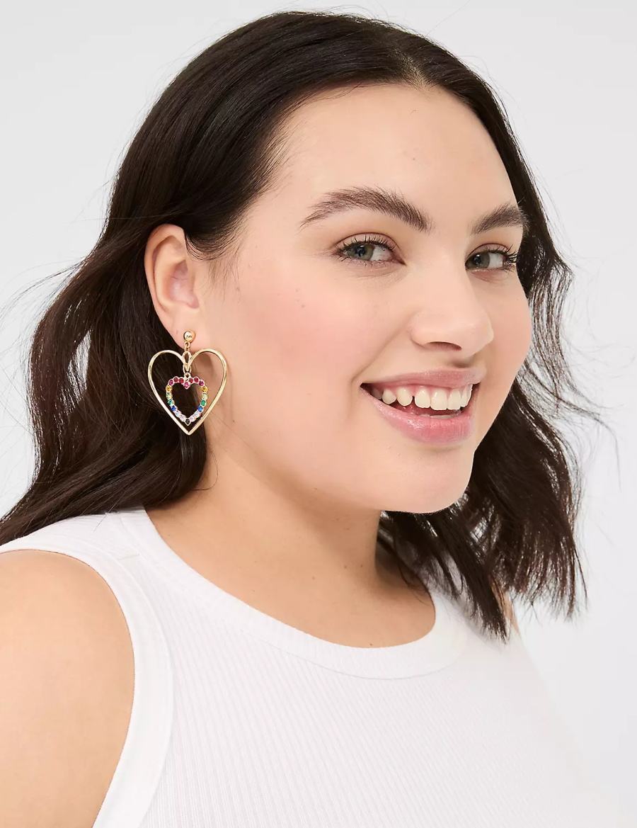 Lane Bryant Pride Rainbow Heart Drop Women Earrings Gold | SHD5867ZK