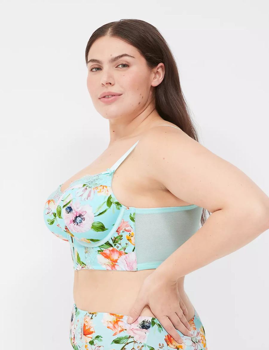 Lane Bryant Printed Boost Longline Women Balconette Bra Turquoise | ZBP199SK