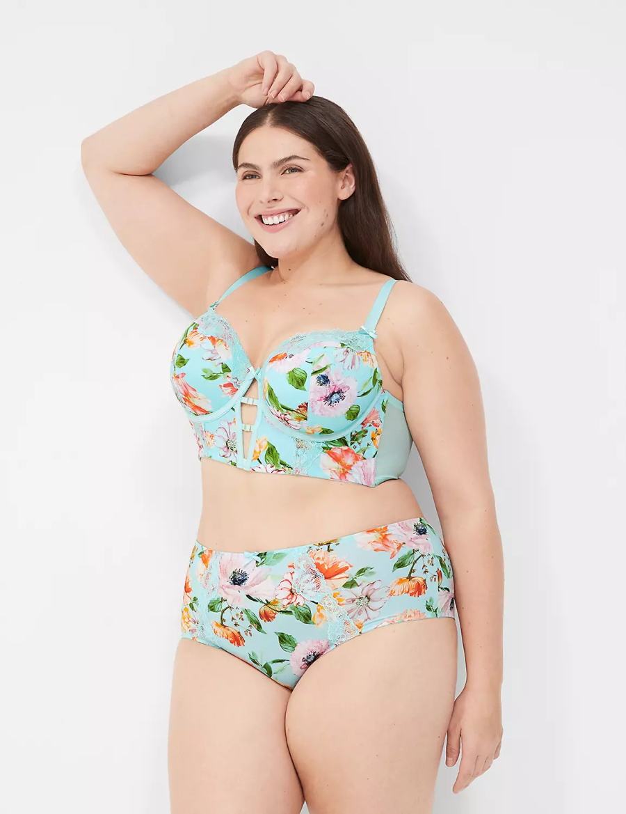 Lane Bryant Printed Boost Longline Women Balconette Bra Turquoise | ZBP199SK