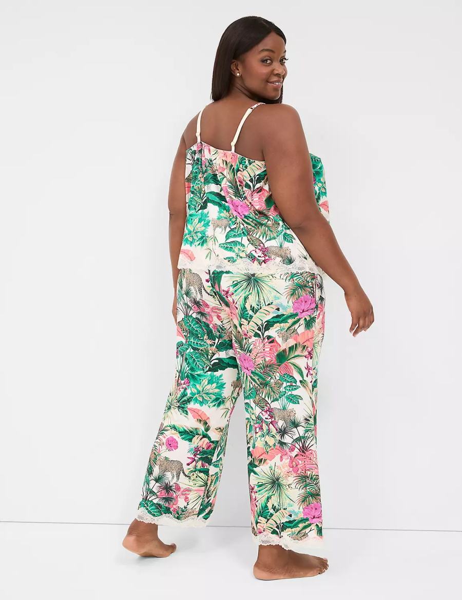 Lane Bryant Printed Cami & Pant PJ Set Women Pajamas Green Multicolor | UJQ3424UE