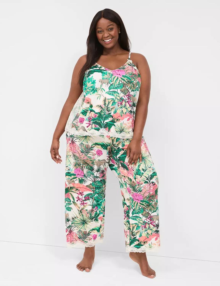 Lane Bryant Printed Cami & Pant PJ Set Women Pajamas Green Multicolor | UJQ3424UE