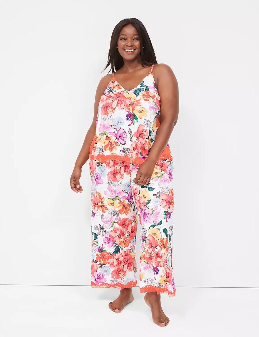 Lane Bryant Printed Cami & Pant PJ Set Women Pajamas Orange Multicolor | HSU10037VZ