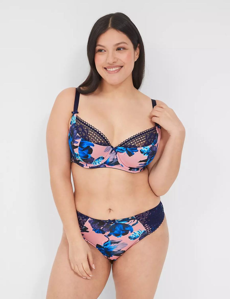 Lane Bryant Printed Garter Women Thong Panty Pink Blue Multicolor | OFI4154FZ