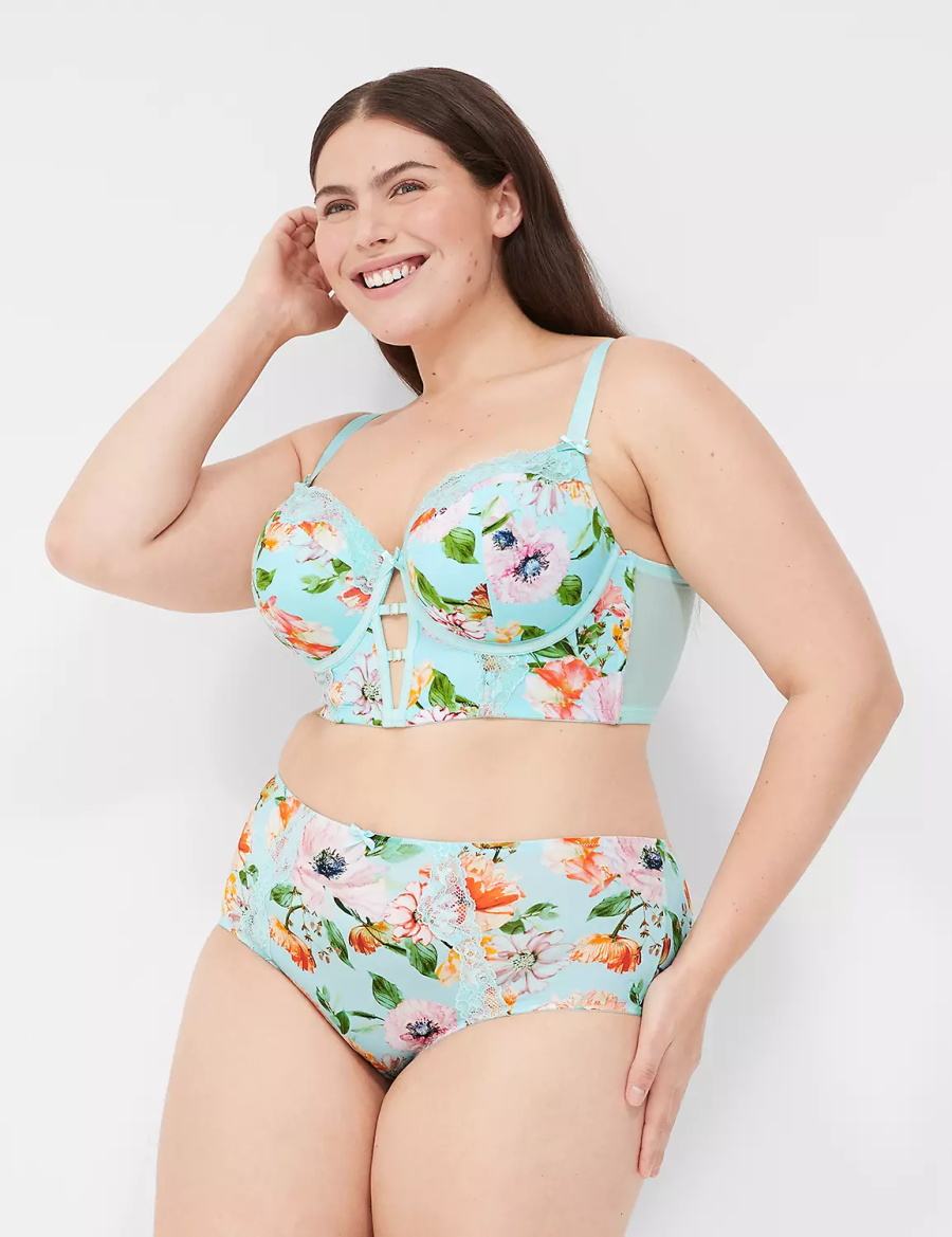 Lane Bryant Printed Lace-Trim Brief Women Cheeky Panty Turquoise | IOV272TL