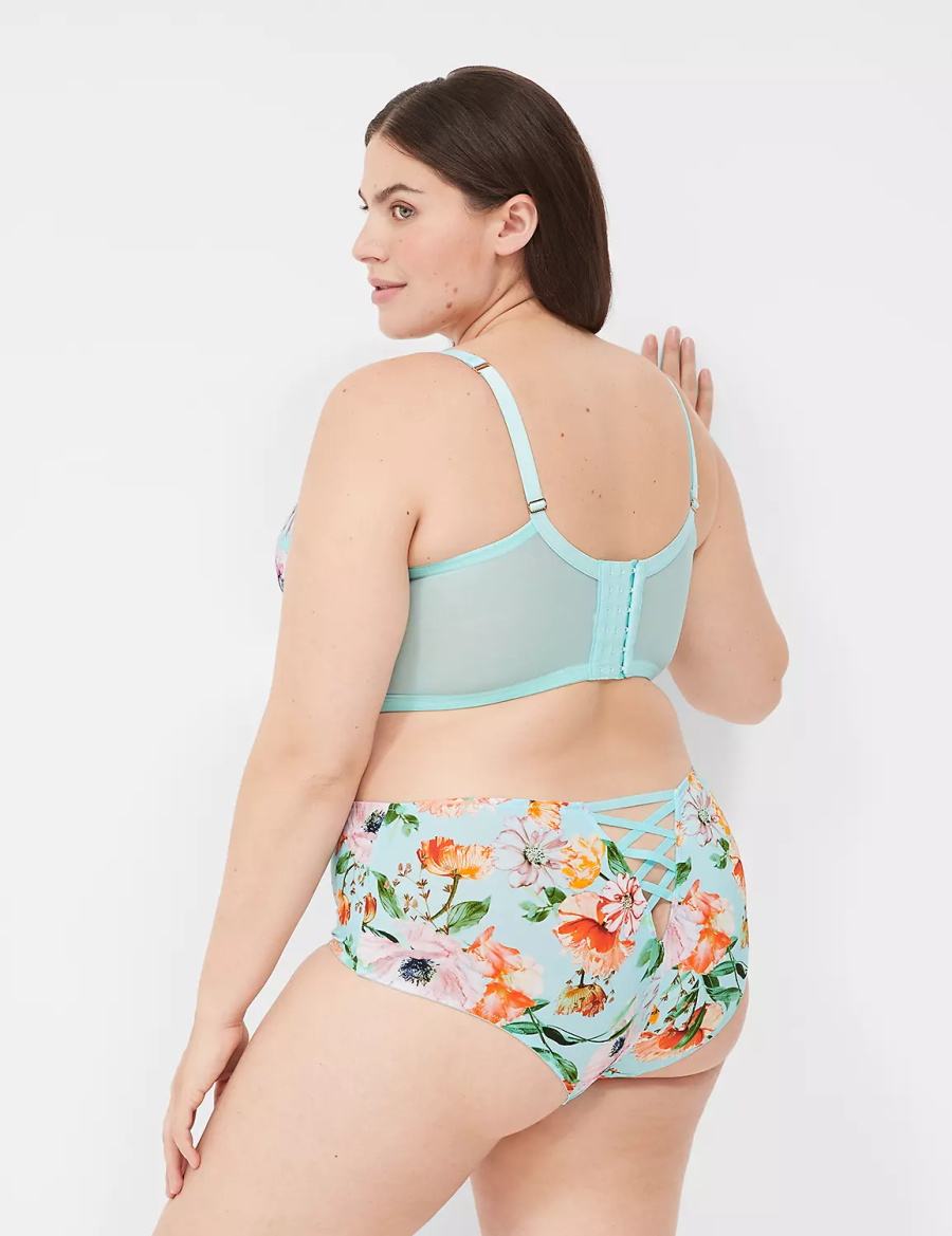 Lane Bryant Printed Lace-Trim Brief Women Cheeky Panty Turquoise | IOV272TL