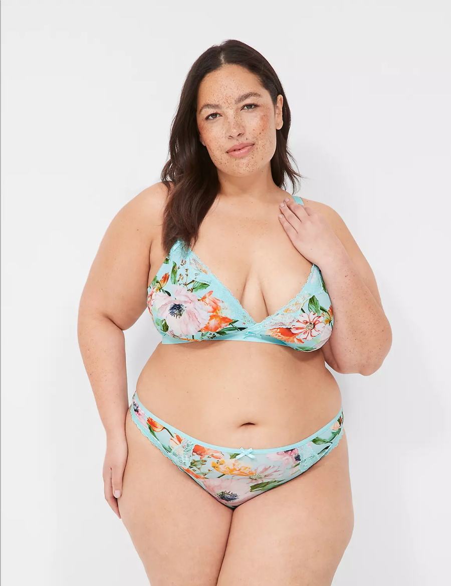 Lane Bryant Printed Lace-Trim Tanga Women Briefs Turquoise | AOS8863KF