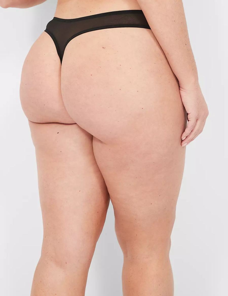 Lane Bryant Printed Lace-Trim Women Thong Panty Black | VYU8691DC