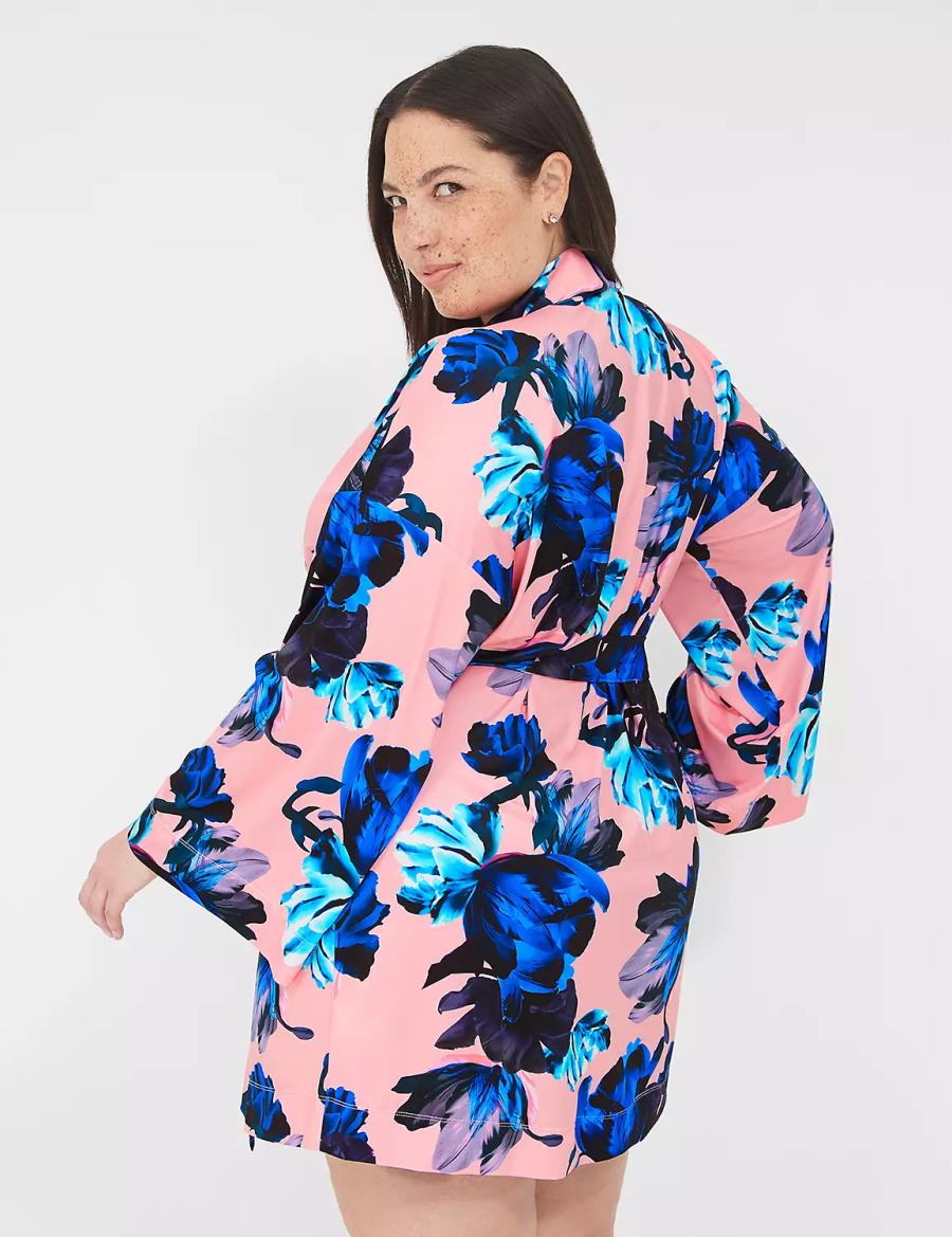 Lane Bryant Printed Microfiber Women Robe Pink Blue Multicolor | VFX3890YY