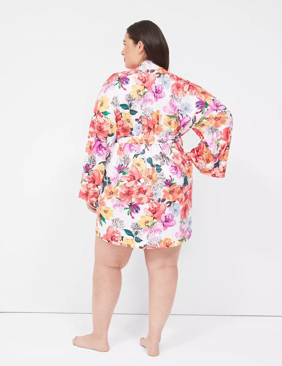 Lane Bryant Printed Microfiber Women Robe Orange Multicolor | NOE8777MU